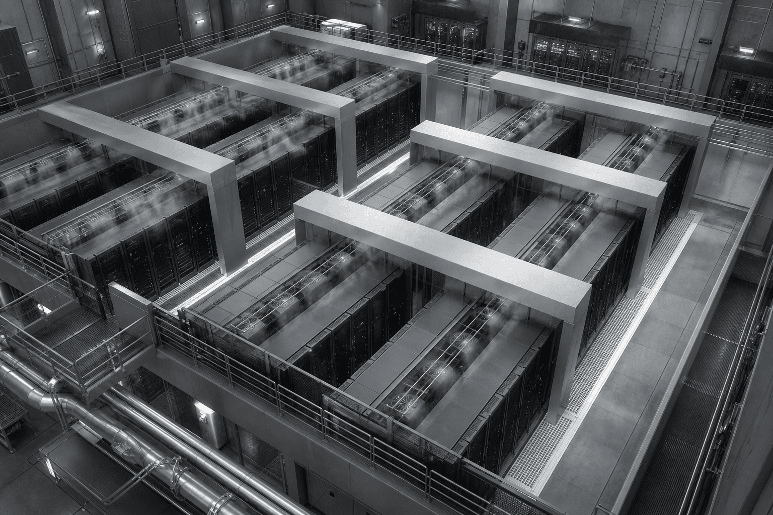 Data center floor with rack bays